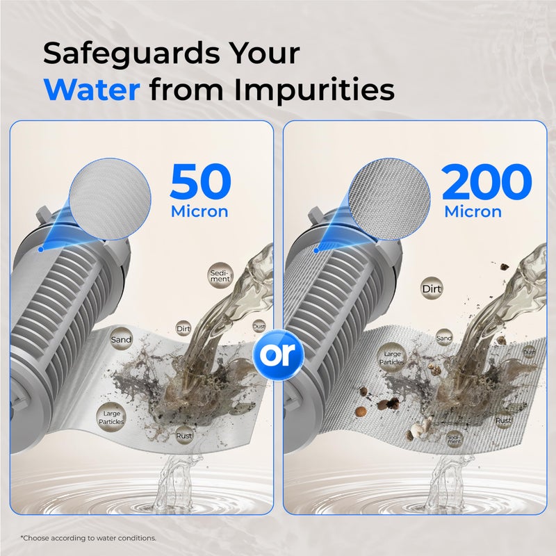 ووتر دروب فلتر رواسب Waterdrop Spin Down، نظام تصفية مياه الغسيل العكسي للمنزل بالكامل لمياه الآبار، 50 ميكرون + 200 ميكرون، 1 بوصة MNPT + 3/4 بوصة FNPT + 3/4 بوصة MNPT، مصائد الرمل، خالية من مادة BPA - Image 3